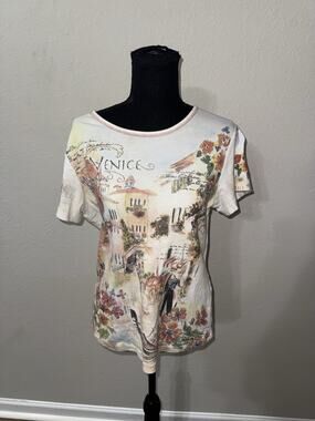Cactus Women Large Venice Italy Gondola Graphic Tee Short Sleeve Floral Top